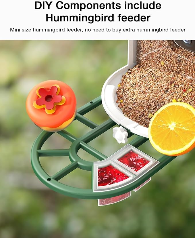 Bird Feeder with Camera Solar Powered-2K Live Feed, Smart AI Identify Birds, 2L Food Capacity, Auto Captured Bird Video, Real-time Arrived Alerts, Mini Hummingbird Feeder for Outdoor Backyard