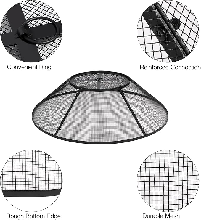 REDCAMP Fire Pit Spark Screen 36 Inch Round with Removable Lid, Outdoor Heavy Duty Fire Pit Screen Mesh Firepit Screen Cover with Handle & Poker for Patio Backyard Beach