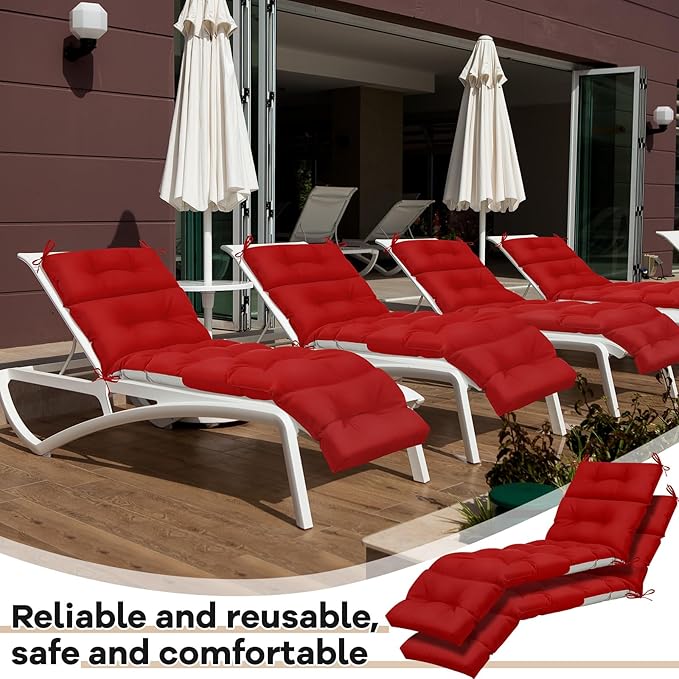 Kigley 4 Pcs Chaise Lounge Cushions 75 x 22 x 5 Inches Soft Lounge Chair Cushion Spring/Summer Seasonal Replacement for Outdoor Indoor Home Office (Red)