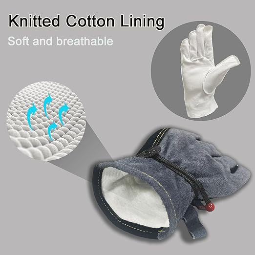 Leather Work Gloves for Women with Cotton Lining, Thorn Proof Gardening Gloves for TIG/MIG Welding, Construction (Black, Large)