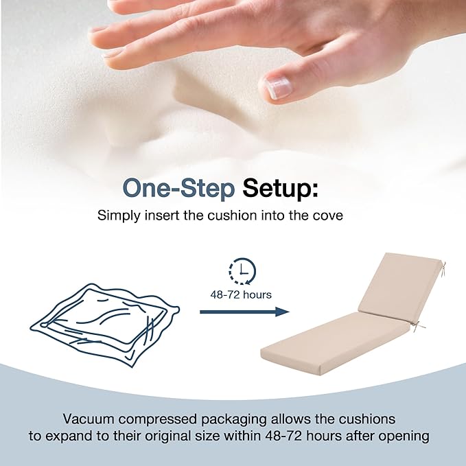 HOMREST 73.2x22.8x3.94 inches Otdoor Lounge Chair Cushion Set of 2,Pool Chaise Lounge Cushion with Splash Fade Tear Resistant Fabric,Beige