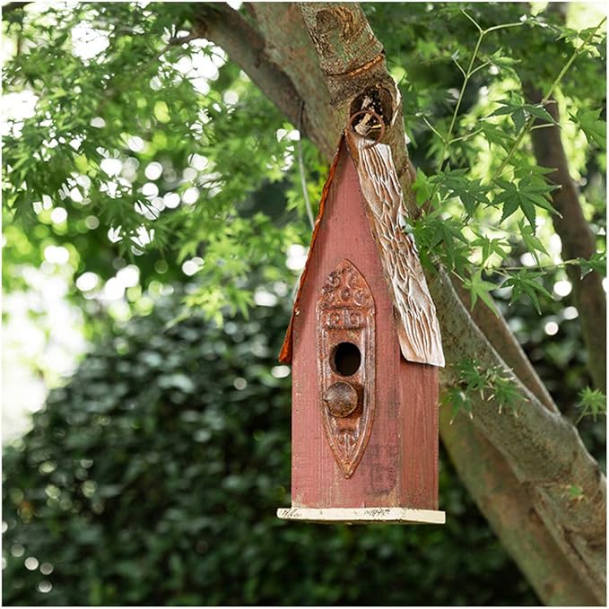 Glitzhome Bird Houses for Outside, Hand Painted Distressed Wooden Bird House for Outdoors, 13.25" H Hanging Birdhouse Bluebird House for Hummingbird,Sparrow,Wren Finch