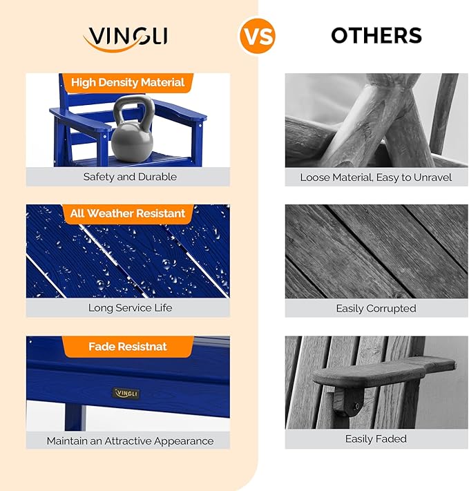 VINGLI Outdoor Dining Chairs Set of 4, HDPE Patio Chairs All-Weather Durable Garden Seating for Poolside, Deck, Porch (Navy Blue, 4 PCS)