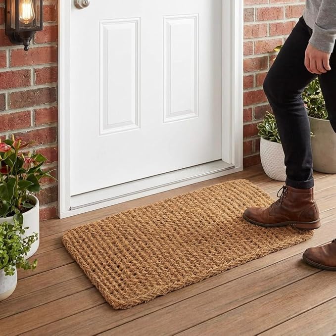 Kempf Dragon Weave Coco Coir Doormat, 22" x 36", Hand-Twisted Interwoven Fibers, Breathable Woven Backed Scraper Mat for Indoor Outdoor Entryways