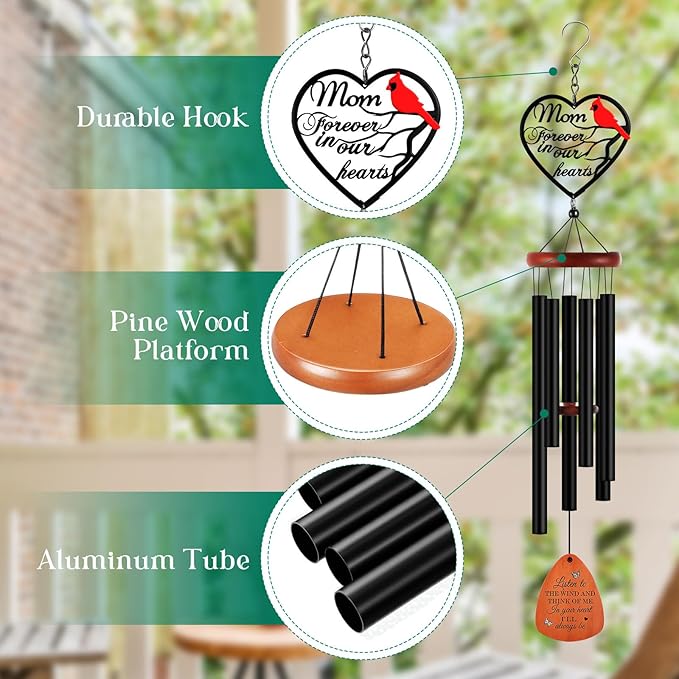 Kathfly Cardinal Wind Chimes for Loss of Loved One, 28" Memorial Wind Chimes for Outside, Cardinal Sympathy Bereavement Condolence Funeral Windchime Gifts for Loss of Mother Mom