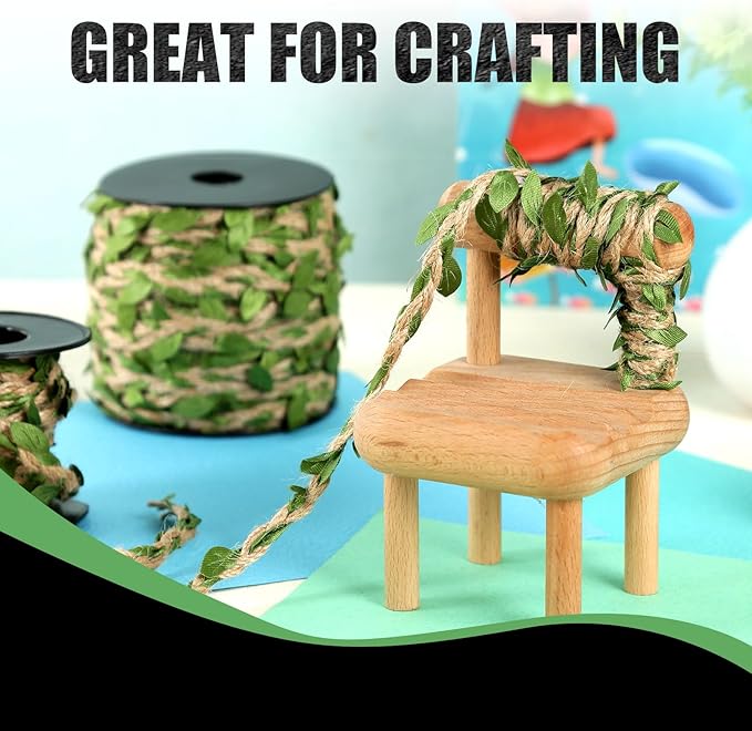 Natural Jute Twine with Green Leaf - 33 Feet (10 Meters) | Decorative Garden String for Gift Wrapping, Crafts, Wedding Decor