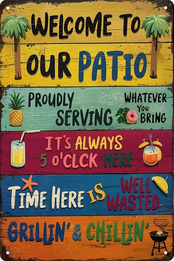 Welcome To Our Patio Bbq Funny Retro Metal Tin Signs Wall Decor 12x8 in