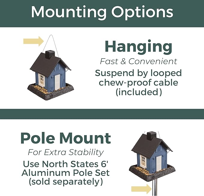 North States Village Collection - Blue Cottage Bird Feeder: Hanging Bird Feeder for Outdoors, Holds 5 Pounds of Seed