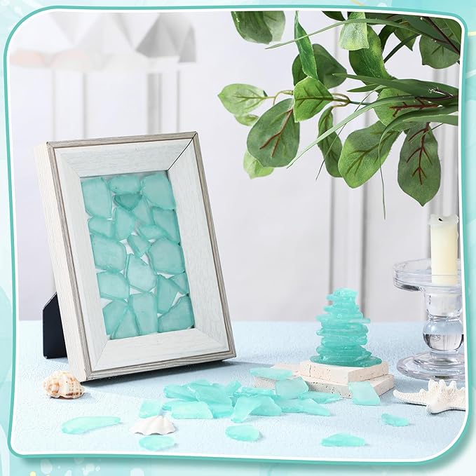 Jetec 11 oz Sea Glass for Crafts Pieces Decor Flat Frosted Sea Glass Vase Filler Crushed for Beach Wedding Party Decor Home Aquarium DIY Craft Supplies(Blue Green)
