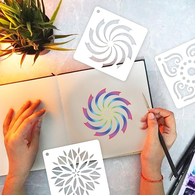 64 Pieces Stencils for Painting, Small Reusable Mandala Dot Stencil, Art Craft Template for Painting on Wood, Wall, Fabric, Rock, Chalkboard, Sign, DIY Art Scrapbook Projects(Mandala)
