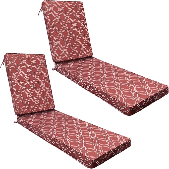 AAAAAcessories Outdoor Chaise Lounge Cushions, Fade-Resistant, Waterproof Patio Furniture Replacement Cushions, 72" x 21" x 3", Set of 2, Clay Red Vine Trellis