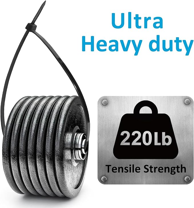 Large Zip Ties Heavy Duty 24 inch (500 Pack), 220 lb Tensile Strength for Outdoor Use, Black Cable Ties, Long Wire Ties by ANOSON