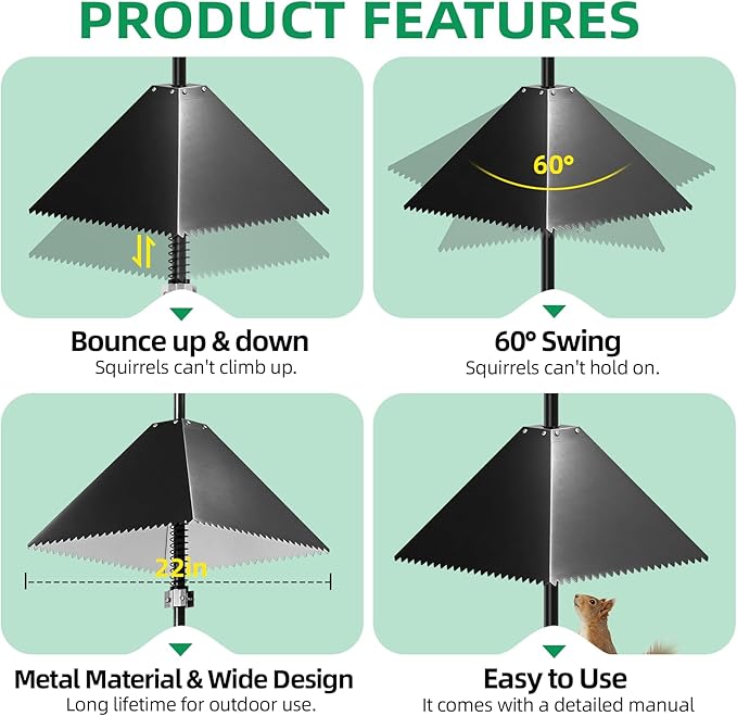 MIXXIDEA Squirrel Baffle for Bird Feeder Pole, Metal Pole Mount Bird House Guard, Squirrel Baffle for 4x4 Post (Black)