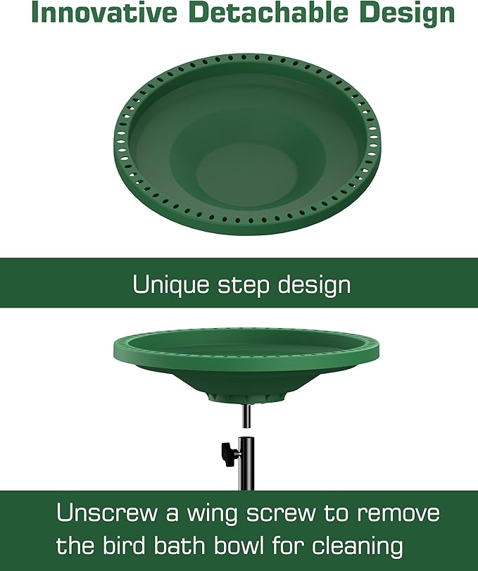 Bird Baths for Outdoors, Detachable Birdbaths for The Garden Clearance, Freestanding Bird Baths for Outdoors Heavy Duty, Bird Bath Bowl Spa & Birdfeeder with Metal Stake Stand, Circle Shape (Green)