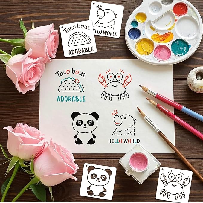 64 Pieces Small Onesie Stencils for Baby Shower, 3 Inch Reusable Baby Bib Stencil for Painting, Cute Animal Clothes T Shirts Template Kit for Fabric Canvas Craft DIY Home Decor(Baby Show)