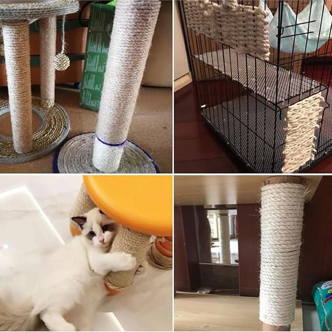 Natural Sisal Cat Scratching Twine, 5mm Heavy Duty Rope for Cat Tree & Scratching Post Replacement, DIY Cat Scratcher, Furniture Protector, Pet Play