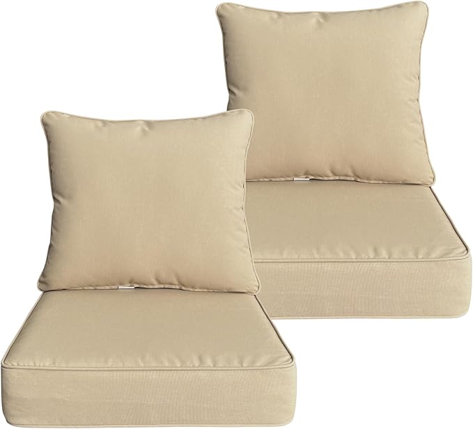 Goodgoods 22x24 inch Outdoor/Indoor Deep Seat Patio Cushions Set of 2 Resilient Foam Filling Water Repellent Stain-Resistant UV Resistant Weather Resistant Deep Seat Bottom Beige