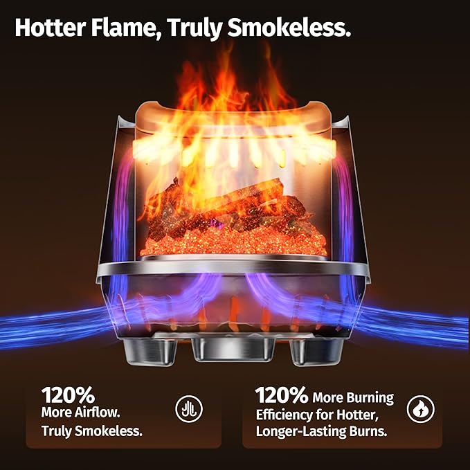 East Oak Fuoco Smokeless Fire Pit 7'' for Patio and Outdoor, 3-in-1 Ash Pan | Portable Wood & Pellet Firepit | Stainless Steel 120% More Efficient Burn | Backyard, Easy Ignition & Compact Design