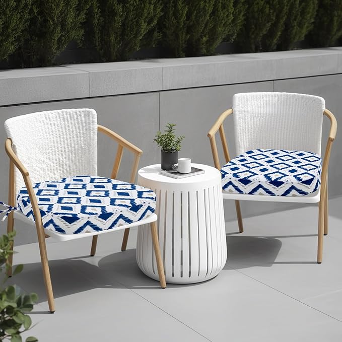 idee-home Outdoor Chair Cushions Set of 2, 17" x 17" x 3" Thick D-Shaped Patio Furniture Outdoor Seat Cushions Waterproof with Ties, Dining Pads