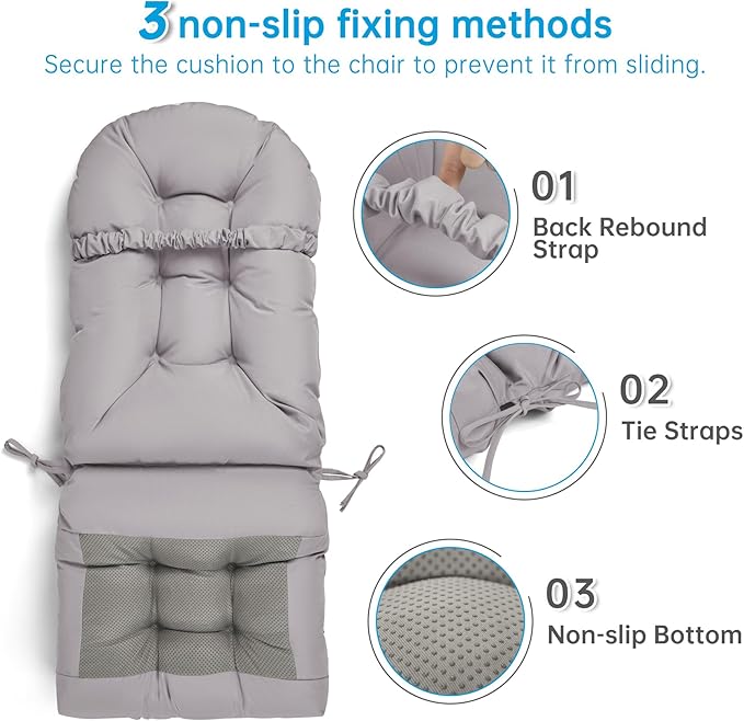 Adirondack Chair Cushion Tufted Waterproof Outdoor Rocking Chair Cushions with Ties Anti-Slip High Back Patio Chair Cushions for Patio Furniture Cushions