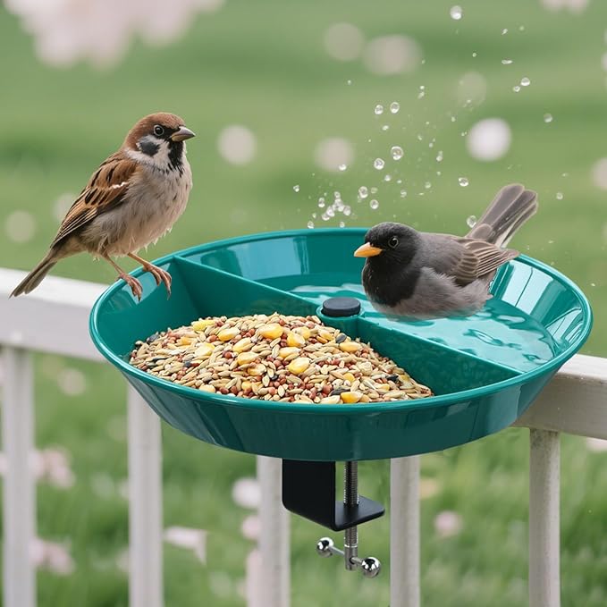 Deck Bird Bath for Outdoors,12" Bird Baths with Adjustable Sturdy Metal Clamp for Deck Railing Balcony Yard Garden Decoration,Lightweight, Detachable