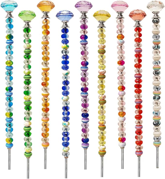 255Pcs Beaded Garden Stakes Kit with Large Hole Beads and Crystal Diamond, DIY Fairy Wand Kit for Different Holidays, Fairy Garden Accessories Outdoor, Beadable Items (Crystal Diamond)