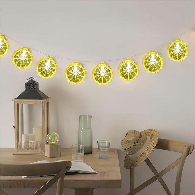Lemon String Lights, 8.5Ft Summer Patio String Lights with 10 LED Yellow Lemon Slice Lights, Hanging Waterproof Connectable Outdoor Decorative Lights for Indoor Home Garden Christmas Wedding Party
