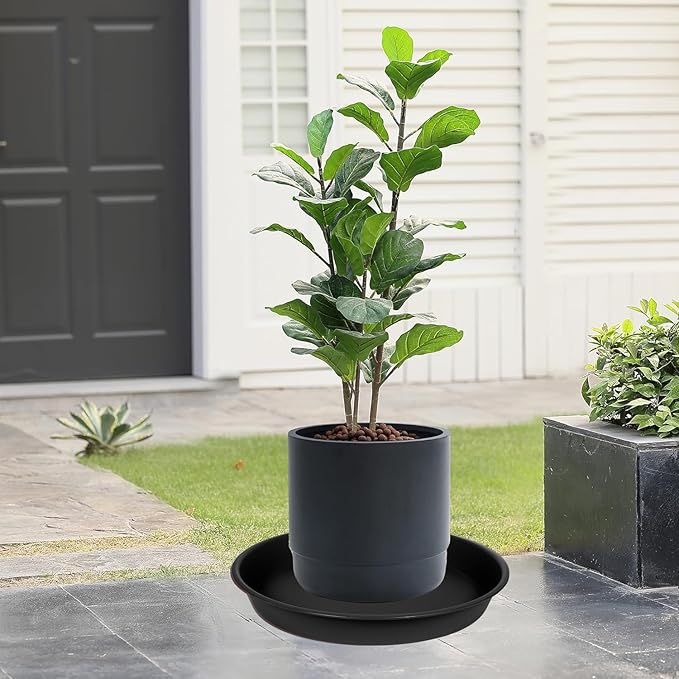 4 Pack of Plant Saucer 16 17 inch, Plastic Plant Saucers 17" Round, Flower Trays for Indoors Outdoor, Plant Drip Trays for Pots, Plant Water Tray for Planter 14-18" (17", Black)