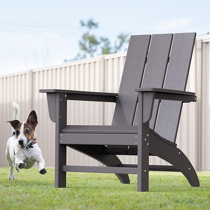Modern Adirondack Chairs Set of 2, HDPE Plastic Patio Chairs for All Weather, Fire Pit Chair, Outdoor Lawn Chairs for Deck, Porch, Backyard, Garden, Slate Gray