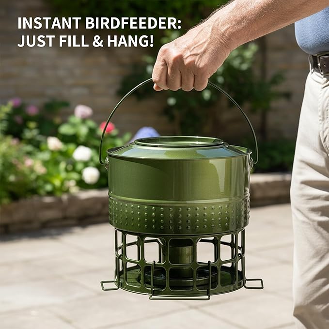 Solution4Patio Bird Feeder, 10LB Powder Coated Metal Wild Birdfeeder with 32 Feeding Stations & Triple Perches, Rust-Proof Hanging Design for Cardinals, Finches and Outdoor Garden Use (Glazed Green)