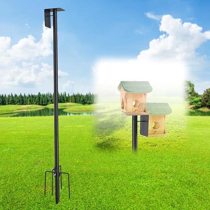 Bird Feeder Pole, 75" Heavy Duty Adjustable Bird Feeder Stand with 5-Pronged Base for Birdhouse Mounting, Weather Station, Outdoor, Yard, Garden