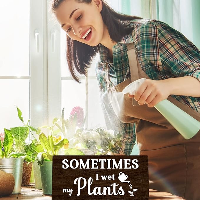 Sometimes I wet my plants Funny Garden Wooden Signs,Rustic Garage Home Farmhouse Wall Fence Decoration (Black)