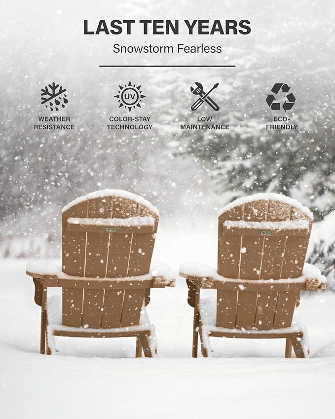YEFU Adirondack Chair, Oversized Plastic Adirondack Chair Folding Outdoor Chairs with Cup Holder, Lawn Chair with Weather Resistant for Outside Deck Lawn Garden, Weight Capacity Up to 400 Lbs(Teak)