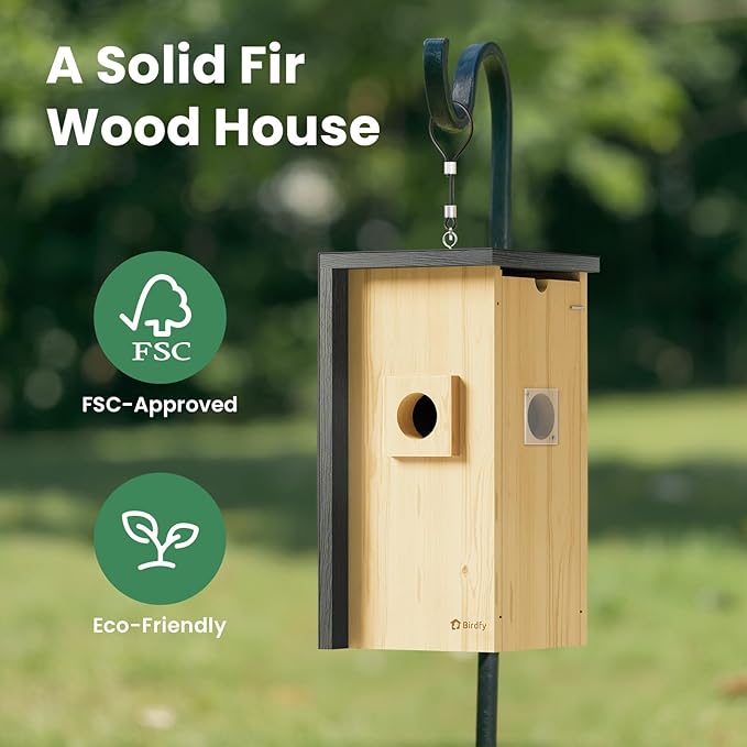 Birdfy Bird House with Camera Inside with Iron Guard, AI Identify & Nest Story, 1080P HD & Night Vision for Bluebird Finch Swallow Wren Chickadee Nesting Watching, Auto Detect & Notify