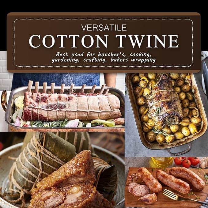SMART&CASUAL 1,650 Feet 2mm Cotton Butcher Twine String Soft Food Safe for Cooking Craft Baker Kitchen Meat Turkey Sausage Roasting Gift Wrapping Gardening Crocheting Knitting