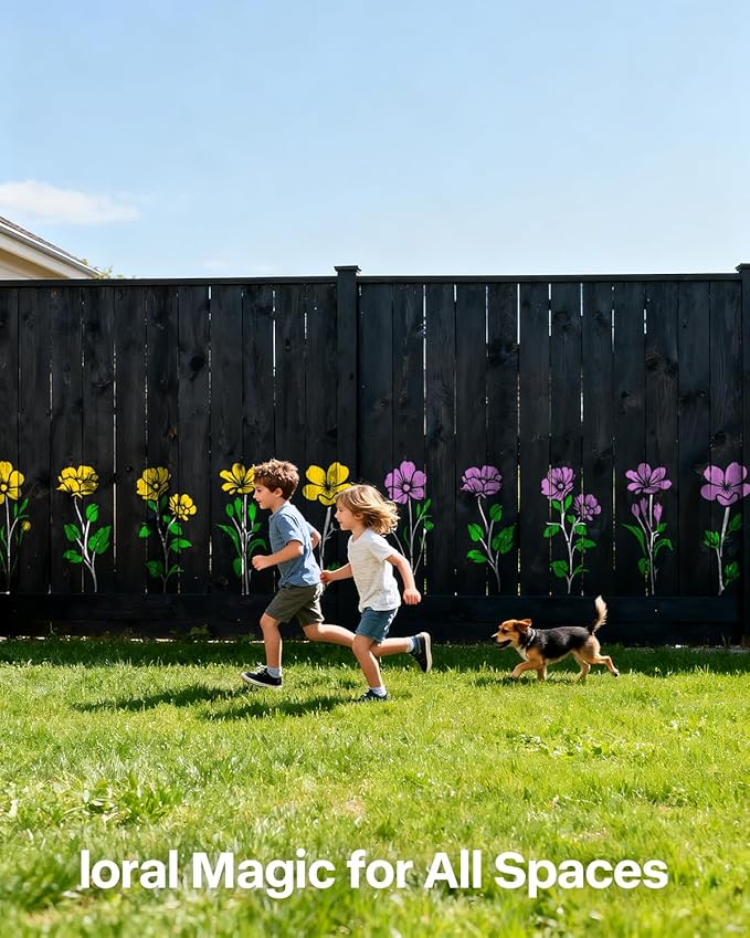 7"x14" Large Flower Stencils for Painting on Walls, Reusable 5PCS Flower Stencil for Garden Fence, Floral Stencil Kit for Wood Fabrics Furniture