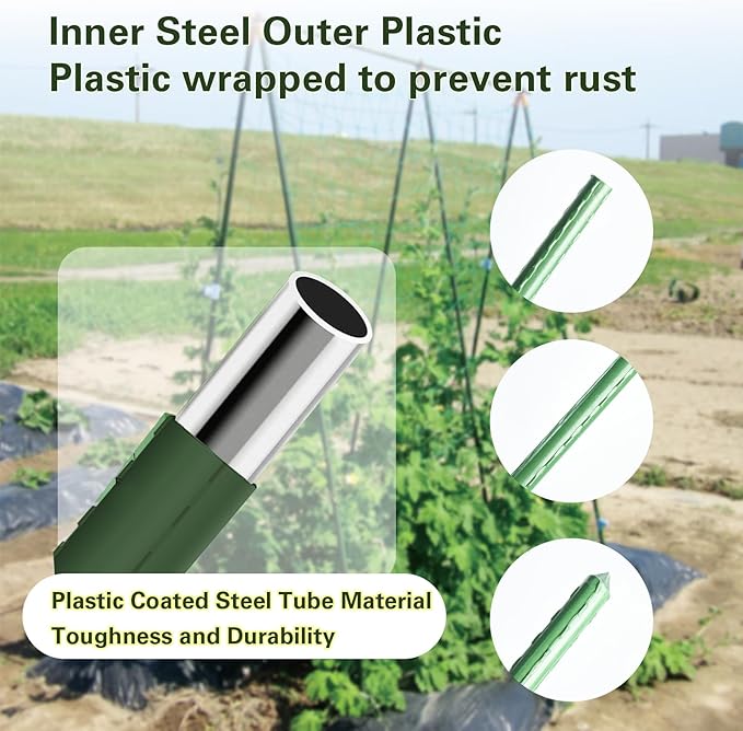 Plant Stakes 6ft, Steel Garden Stakes 6 Feet 25 Pack, Sturdy Plant Support for Climbing Plants, Tomatoes, Beans, Cucumbers, Peppers, Flowers, Potted, Strengthen and Stem to Grow Better