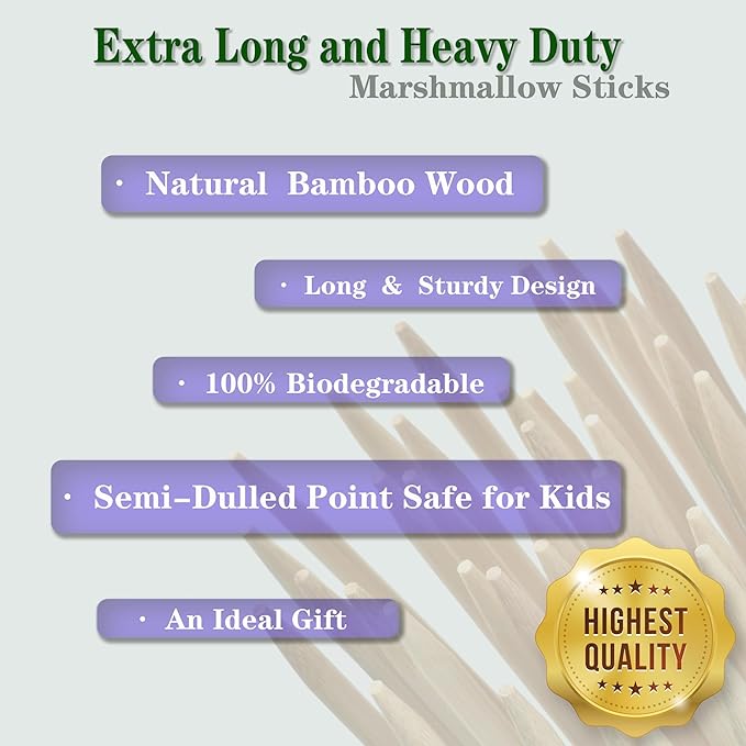 30" (120 PCS) Marshmallow Roasting Sticks,Extra Long Smores Skewers for Fire Pit,5mm Thick Bamboo Kabob Stick,Outdoor Barbecue Skewers for BBQ, Kebab,Grilling,Campfire,Hotdog