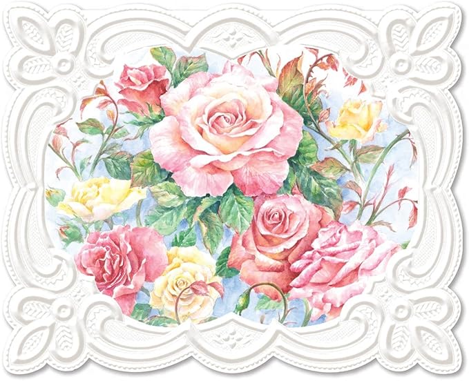 Poster Foundry Roses in Bloom Portfolio Boxed Note Cards by Carol Wilson. 10 embossed 4x5 Die-Cut Notecards and Matching Envelopes in Decorative Gift Box with Magnetic Flap. NCP2505