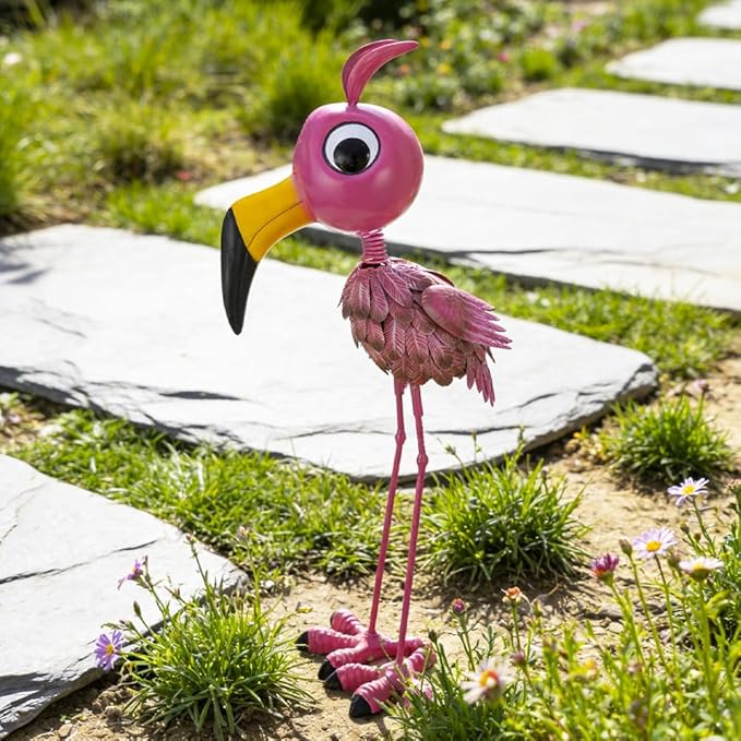 Metal Flamingo Statue Outdoor Garden Decor - Funny Flamingo Sculpture for Lawn, Backyard,Yard Art Gift- Unique Flamingo Figurine for Birthday, Housewarming, Christmas