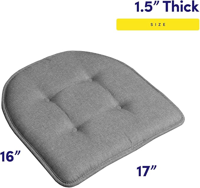 Sweet Home Collection Chair Cushion Memory Foam Pads Tufted Slip Non Skid Rubber Back U-Shaped 17" x 16" Seat Cover, 12 Count (Pack of 1), Grey
