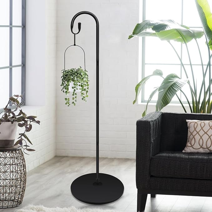 63 Inch Shepherds Hooks for Outdoor Indoor with Round Base Stand, Adjustable Shepherds Hook for Bird Feeder, Lanterns, Wind Chime in Patio Garden