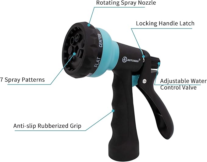 AUTOMAN EVA Recoil Garden Hose 25ft - Includes 7 Pattern Spray Nozzle,Curly Water Hose 25 Foot,Watering Coil,Retractable,Corrosion Resistant Garden Coil Hose.