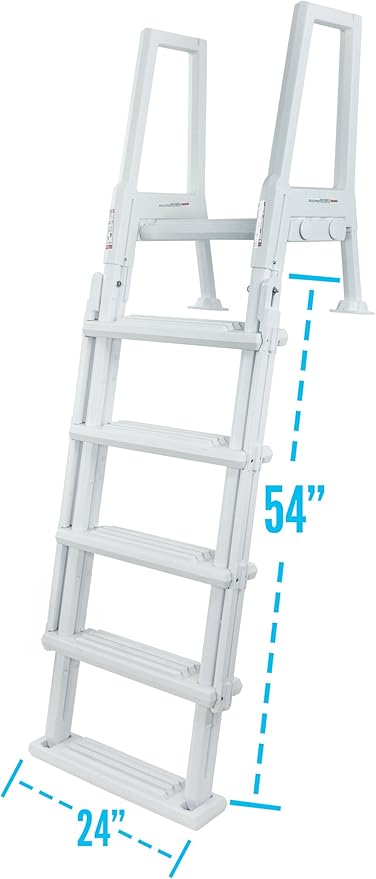 Aqua Select Anti-Slip in-Pool Steps with Outside Flip-Up Ladder | White | for Above Ground Swimming Pools | Can Mount to Decks 48" to 54" H | Safety Stairs Capacity Up to 350 lbs