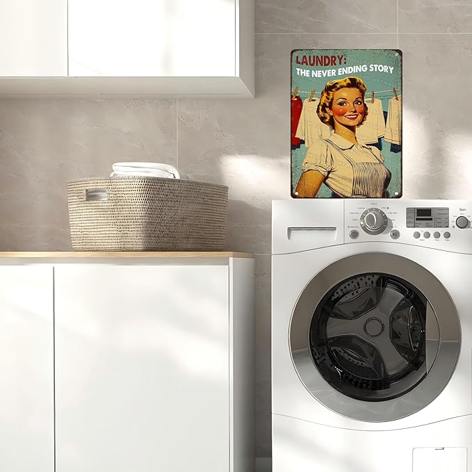 Laundry Room Vintage Sign Laundry The Never Ending Story Metal Sign Retro Woman Poster Funny Vintage Decor 12x16inch