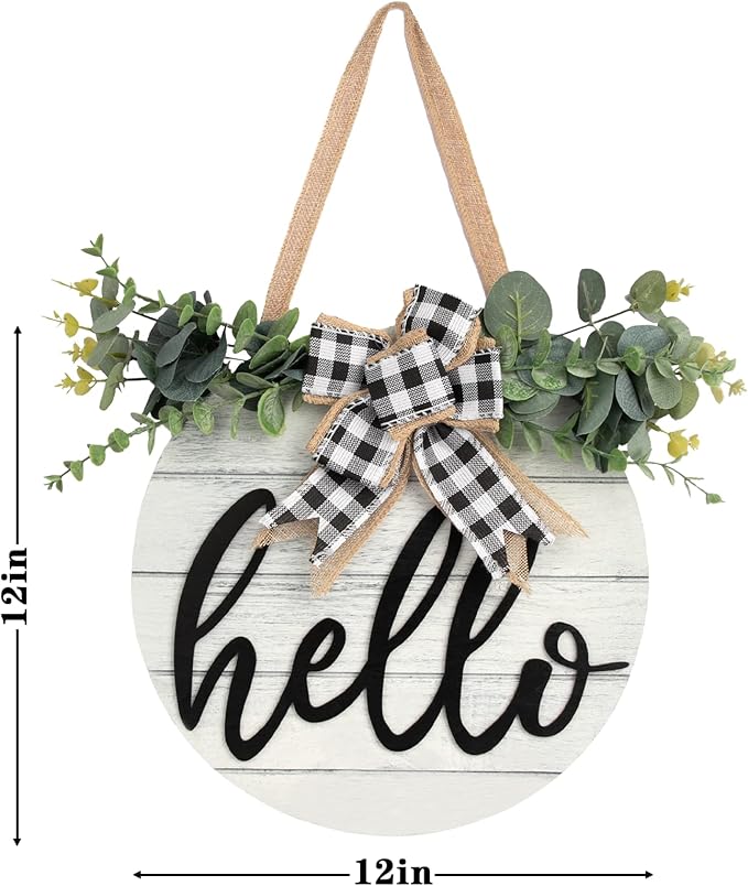 3D Hello Spring Wreaths for Front Door | White Horizontal Round Wreaths | Housewarming Gift | Farmhouse Wood Door Hanger for Home Decor Indoor and Outdoor, Classroom, Yard, Porch Decor