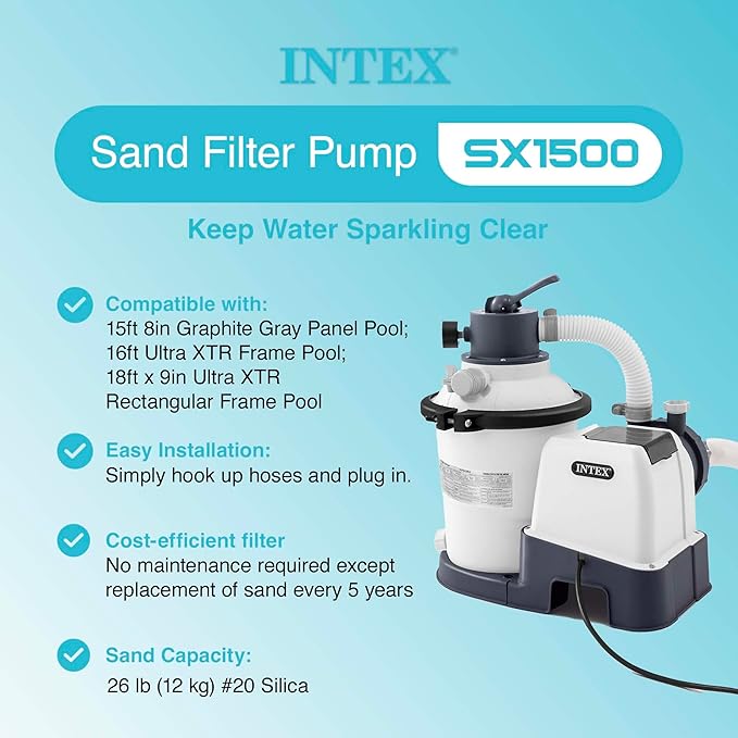 Intex 26643EG Krystal Clear 1500GPH Sand Filter Pump for Above Ground Pools Bundled with OptiFlow Premium Pure Silica Filter Sand, 50 lb Bag