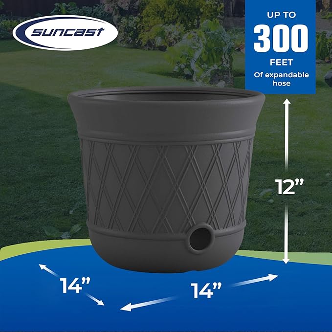 Suncast 4 Pack 14" x 12" Round Resin Decorative Weatherproof Outdoor Hideaway Standard Garden Hose Storage Pot with Drainage Holes, Gray