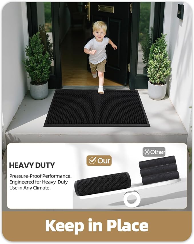 Color&Geometry High Stretch Elastic Silk Doormat, Large Front Door Mat Outside Entrance, Outdoor Door Mat for Patio,Quick-Dry & Heavy-Duty, Non-Slip Rubber Large Doormat, 24"x36" Black