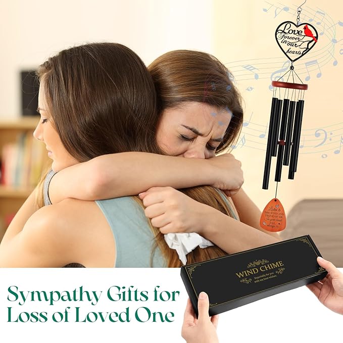 Kathfly Cardinal Wind Chimes for Loss of Loved One, 28" Memorial Wind Chimes for Outside, Cardinal Sympathy Bereavement Condolence Funeral Windchime Gifts for Loss of Lover Mom Father Husband